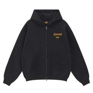 Drew美式潮牌GOOD字母笑脸印花连帽开衫卫衣男女情侣宽松拉链外套