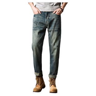 美式复古锥形小脚九分牛仔裤男款冬休闲小直筒赤耳丹宁长裤潮流