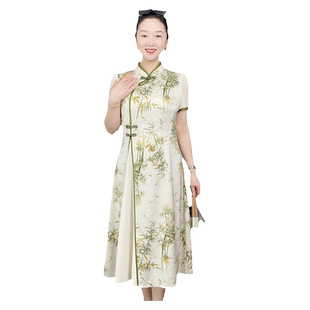 朵莹2026新款妈妈夏装连衣裙洋气新中式长裙中年女短袖裙子母亲节