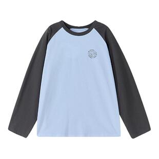 笛莎官旗2026春季新款青少年大童初高中撞色插肩休闲长袖上衣T恤