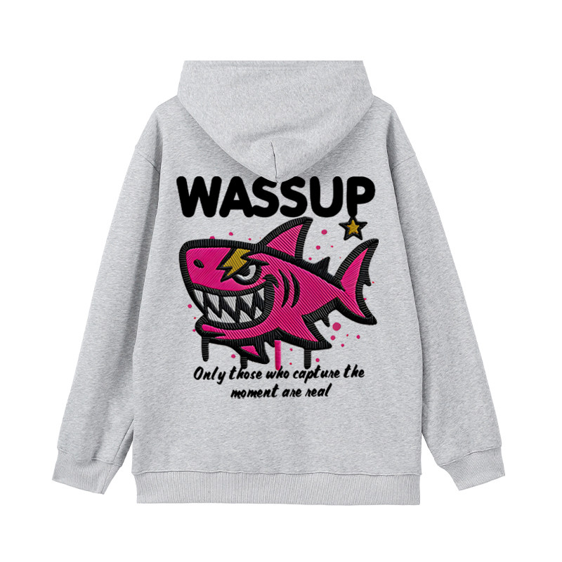 WASSUP美式鲨鱼重磅加绒连帽卫衣