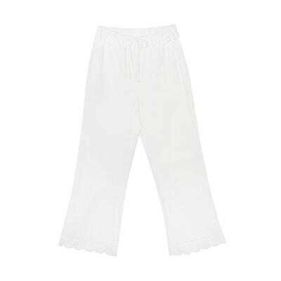 LLANO褶皱花边微喇九分裤复古