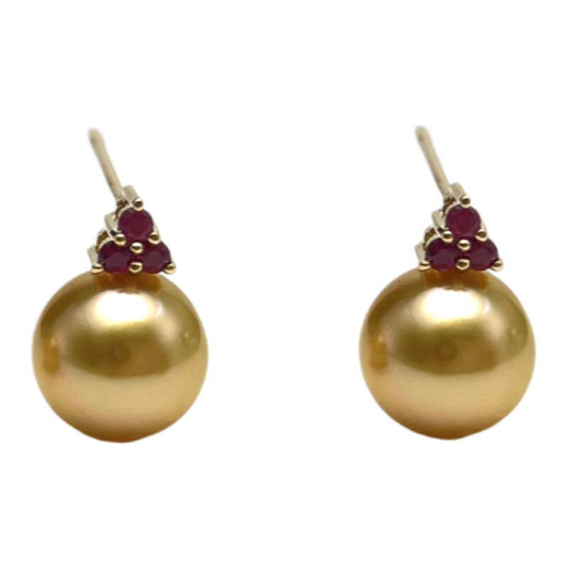 红宝石金珠耳钉18K金6-7mm