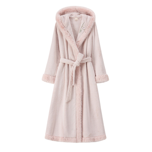 RoseTree珊瑚绒睡袍女冬季连帽长款浴袍加厚保暖国风牛奶绒睡衣