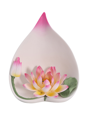 禅意一路连升陶瓷莲花摆件 手工瓷花中式客厅玄关佛前装饰工艺品