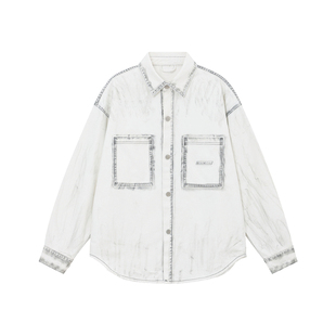 FORNINES美式废土风工装牛仔衬衫男女潮牌春季款新款高街夹克外套