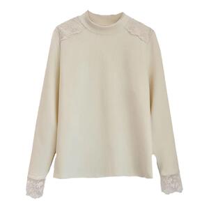 秋冬新款大码女装半高领蕾丝拼接打底衫法式女内搭高级感洋气上衣