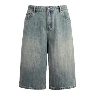 DIMC洗水做旧复古竖纹牛仔七分裤 夏季新款男女宽松直筒休闲中裤