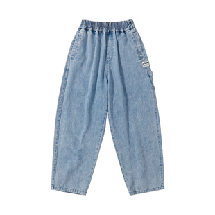 蓝汽水2025年秋季多口袋宽松牛仔裤男童复古蓝做旧色调休闲长裤