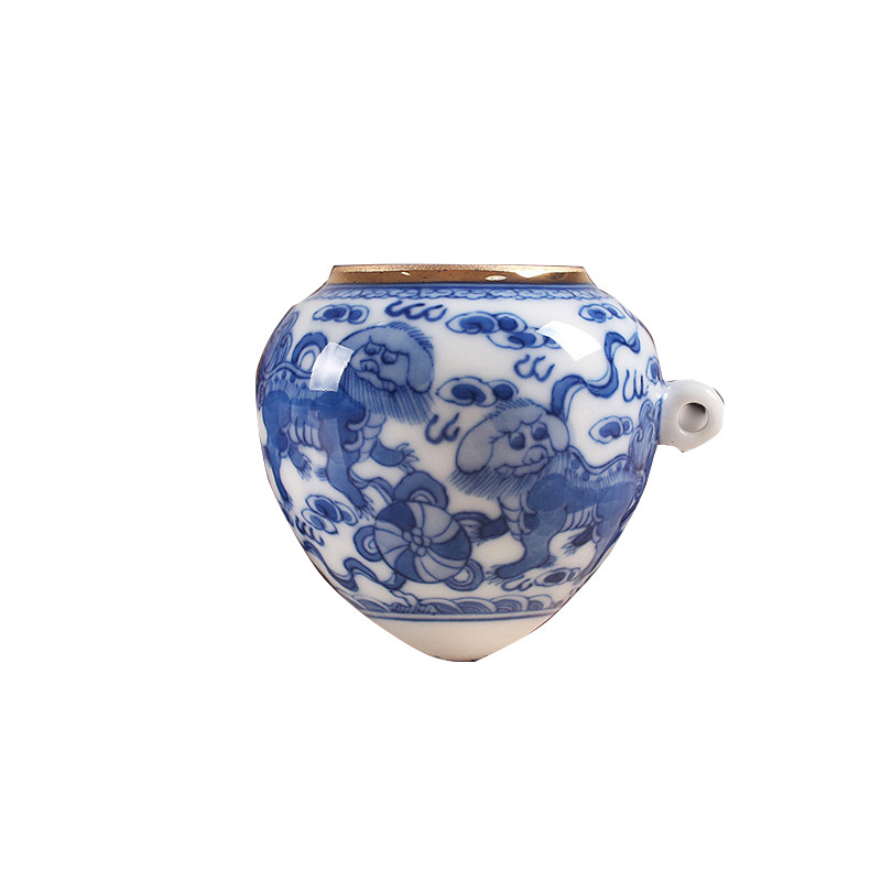手绘青花狮子绣球画眉缸鸟杯川笼