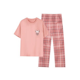 芬腾睡衣女纯棉短袖夏季薄款透气套装宽松休闲大码外穿女款家居服