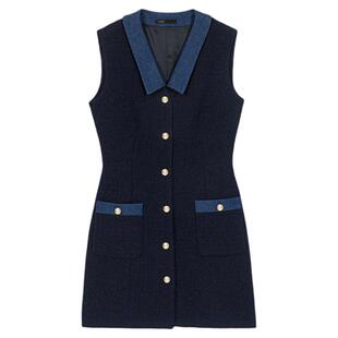 新品首降|Maje2026夏季新款女装法式牛仔衬衫领粗花呢无袖连衣裙