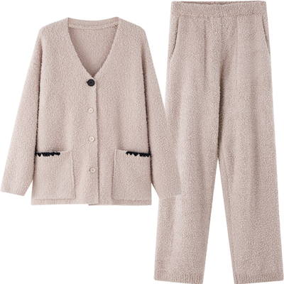 淳度女半边绒毛绒外套家居服套装