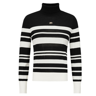 【扬子羊毛衫】FF仿佛冬季新款黑白条纹高领打底毛针织衫女