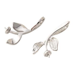 铜镀18K真金高保树叶珍珠托手工diy项链半孔珠吊坠白金色14K空托