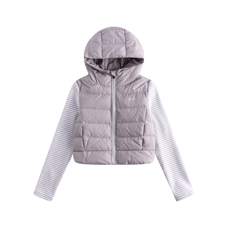 riverstone plus 拼接连帽短款90白鸭绒羽绒服女冬季保暖面包服