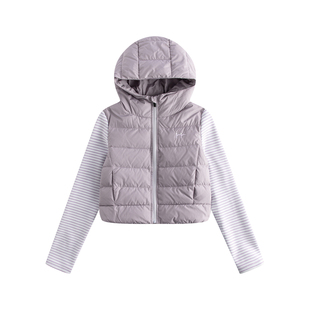 riverstone plus 拼接连帽短款90白鸭绒羽绒服女冬季保暖面包服
