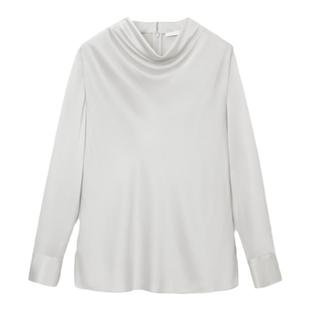 【孙俪同款】OVV秋冬新款女装20MM缎面绉真丝半高堆领上衣