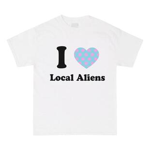 local aliens外星沙龙美式复古波点爱心印花短袖圆领宽松整肩半袖