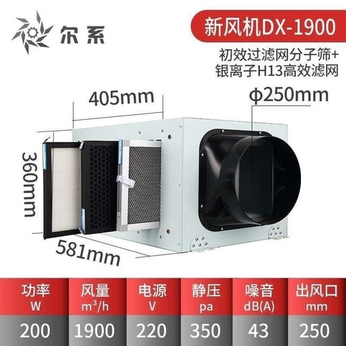 超静音单向流新风机强力送风机商用家用新风系统管道抽风排风换气