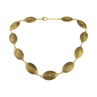 女古着民族风花纹金色合金椭圆标牌个性化项链搭配饰品挂链毛衣链