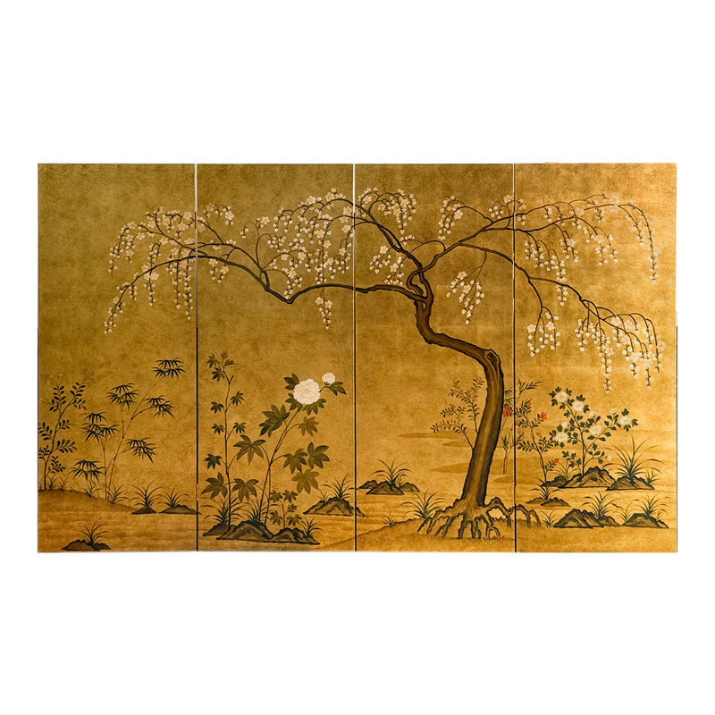 Ni+尼家金箔国画梅花屏风装饰画