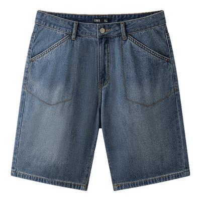 森马美式复古宽松五分牛仔短裤男