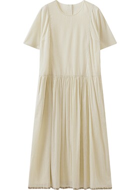 【商场同款】播26夏新品棉质短袖连衣裙女格纹收腰长裙BDT2LD1619