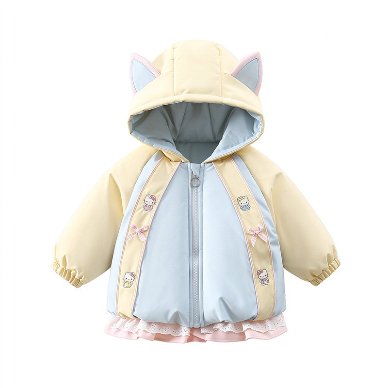 女童秋冬连帽加厚保暖卡通棉服