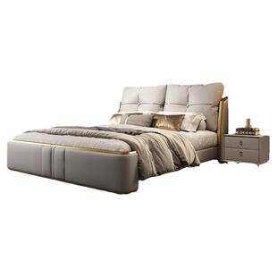 高端大气现代简约轻奢羽绒软靠背真皮质新婚大床主卧室2米x2米2床