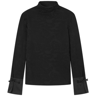 曼德诗新中式小衫2025冬季新款暗纹提花打底衫修身百搭半高领上衣