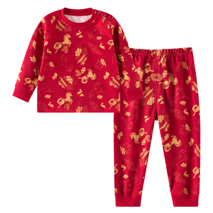 欧孕儿童秋衣秋裤马年红色纯棉宝宝秋衣套装男童女童保暖内衣2026