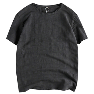 复古纯色水洗竹节棉短袖T恤男 欧美风潮流毛边设计基础圆领打底衫