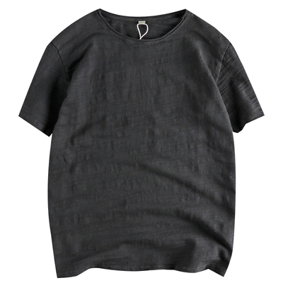 复古纯色水洗竹节棉短袖T恤