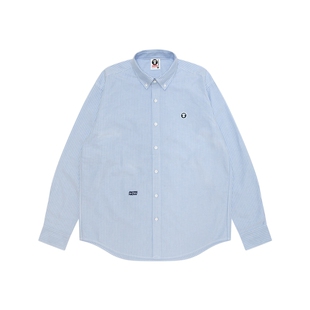 Aape旗舰店男装秋冬小标徽章休闲条纹翻领长袖衬衫8539XAP