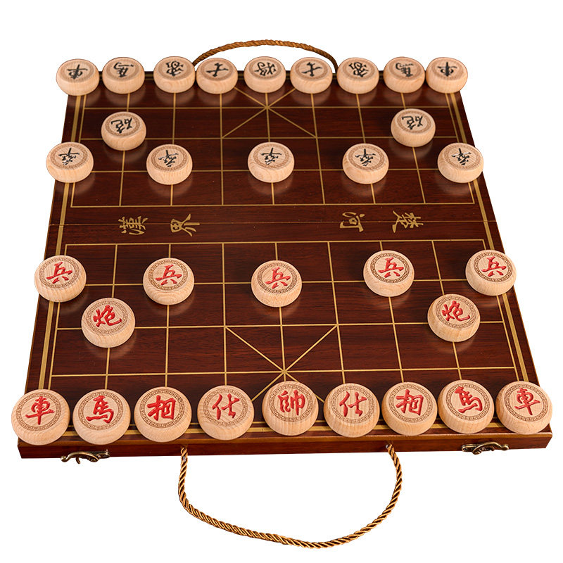 象棋中国象棋儿童实木成人大号带木质棋盘便携式套装雕花榉木棋子