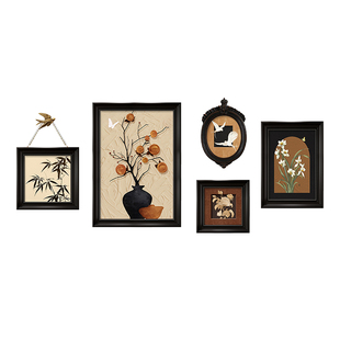 沙发背景墙挂画中古风客厅装饰画餐厅法式复古油画高级感组合壁画