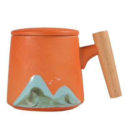 国潮陶瓷带盖木柄咖啡杯马克杯