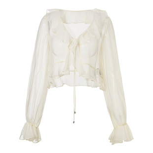 【商场同款】MAXRIENY华丽浪漫感桑蚕丝外套荷叶边外搭小衫女25夏