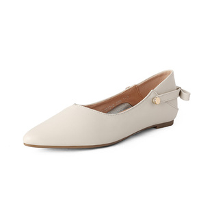 达芙妮单鞋女春季2026新款平底瓢鞋尖头船鞋软底软皮女鞋妈妈皮鞋
