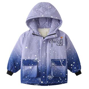 男童冬季外套2025年新款洋气中大童连帽儿童加绒男孩加厚韩版风衣