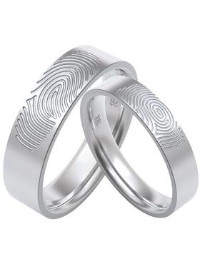 情侣指纹戒指灵魂戒18K白金个性设计订做纯手工结婚订婚一戒锁定