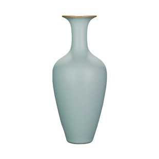 青澹汝窑柳叶瓶复古手工瓷器景德镇陶瓷花瓶摆件客厅插花装饰青瓷