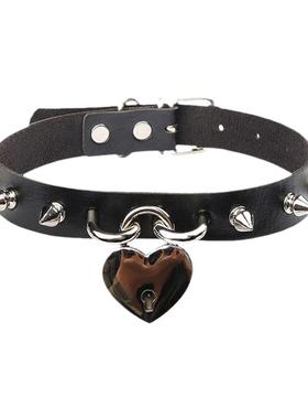 爱心锁吊坠皮质项圈choker铆钉