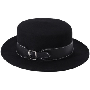 羊毛呢法式名媛毡帽网红同款秋冬黑色礼帽女英伦复古皮带装饰帽子