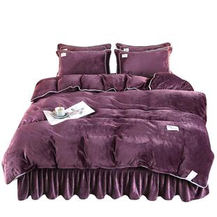 9斤加厚保暖纯色牛奶绒四件套冬季金貂绒法兰绒珊瑚绒被套4件套