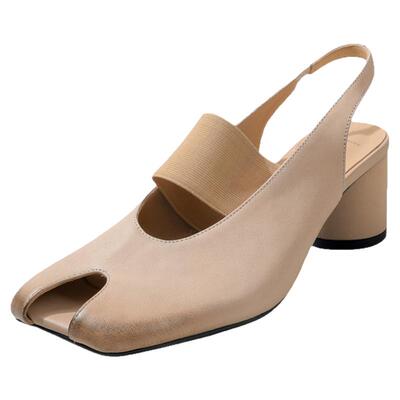 店主自留 Literary头层牛皮真皮粗跟浅口单鞋女镂空凉鞋女鞋鱼嘴