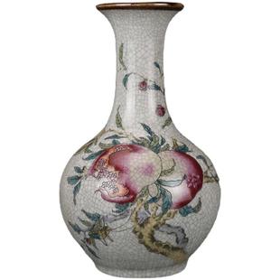 仿大清乾隆裂纹釉开片石榴赏瓶景德镇仿古瓷器仿古做旧摆古玩收藏