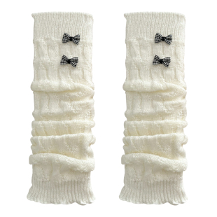 日系白色袜套春秋款蝴蝶结针织堆堆袜女秋冬y2k袜筒雪地靴芭蕾风