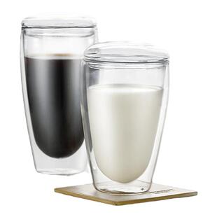 乐怡新款耐热日式圆形网红情侣防烫牛奶茶杯双层带盖女玻璃水杯